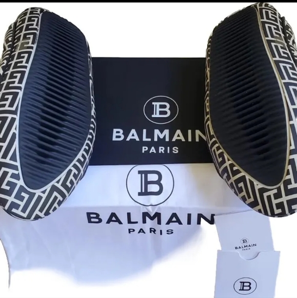 $895 Balmain Men's Black B-It Monogram-Printed Leather Slides SZ 8, 10, 11 12 13 - Picture 5 of 9